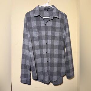 Quince Charcoal Buffalo Plaid Stretch Sweater | Size Large | Quiet Luxury Comfy